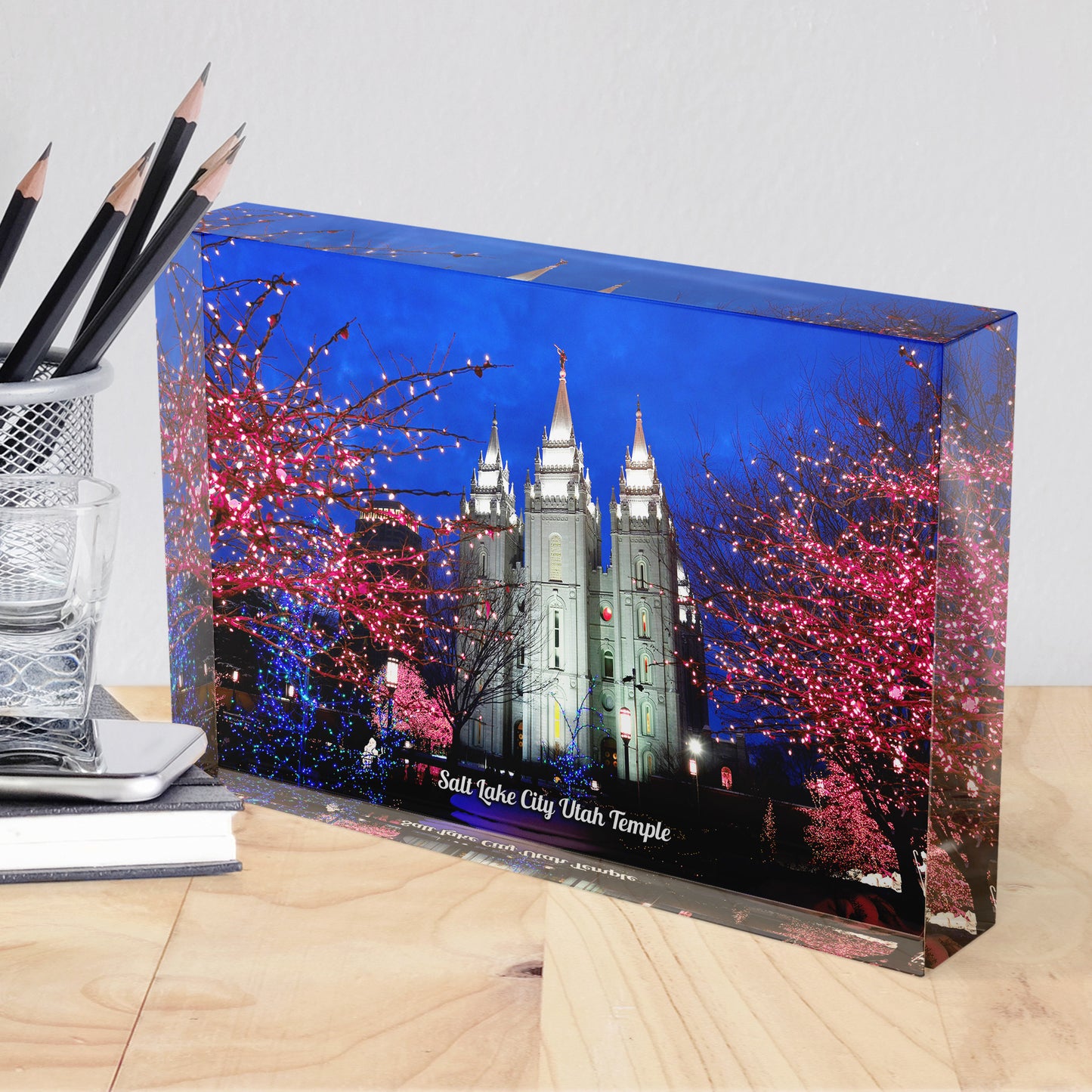 Christmas Time at the Salt Lake City Temple Acrylic Display Block