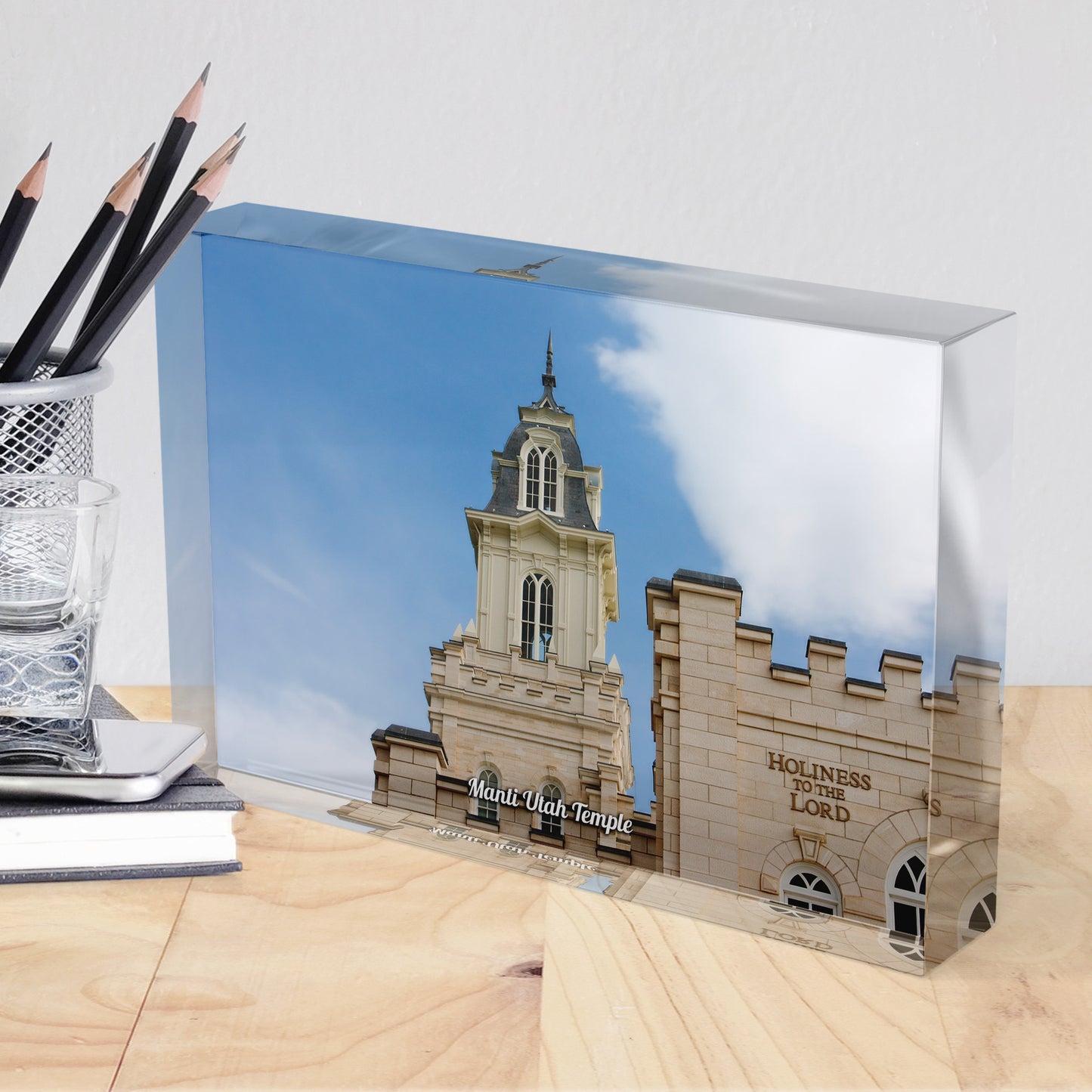 Manti Utah Temple Acrylic Display Block