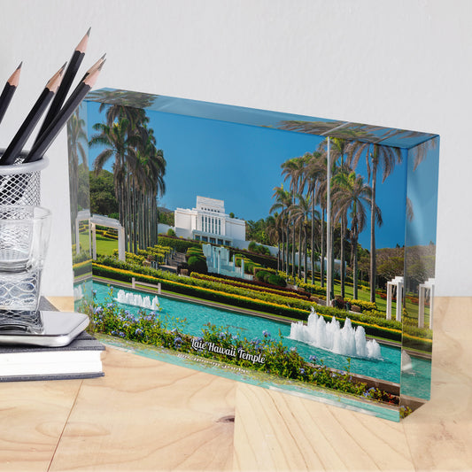 Laie Hawaii Temple Acrylic Display Block