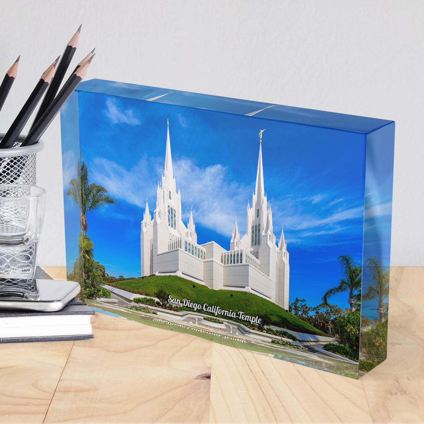 San Diego California Temple Acrylic Display Block